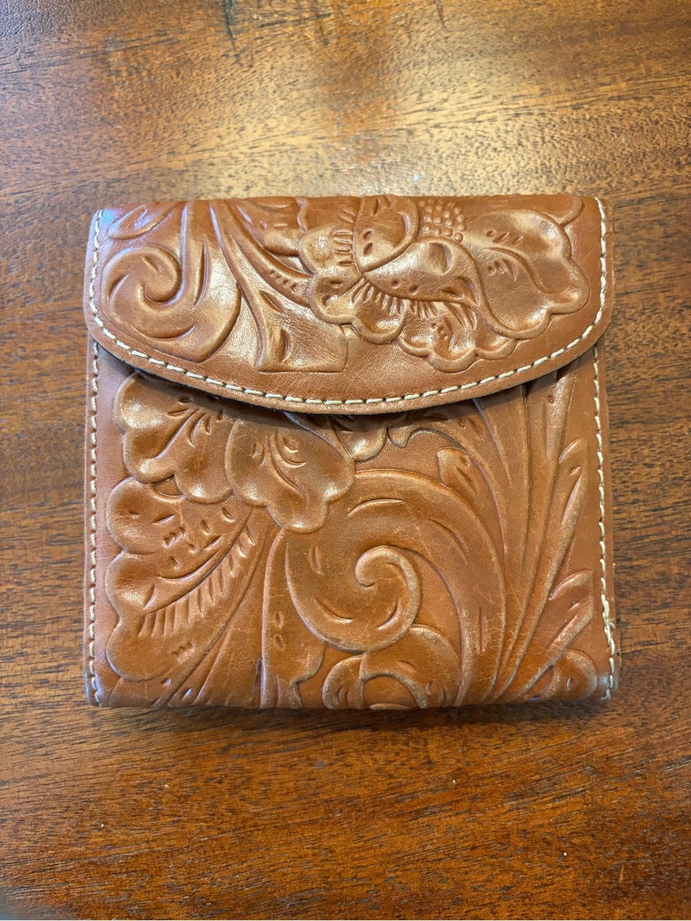 Patricia Nash Tooled Floral Leather Wallet - Cognac Brown